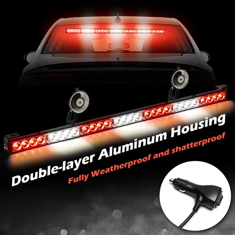 SMALLFATW 32 inch Red White Emergency Lights for Vehicles 28 LED, Traffic Advisor Lights Safety Windshield Dash Warning Light for Volunteer Firefighter Vehicles Trucks with Cigar Lighter - Image 2